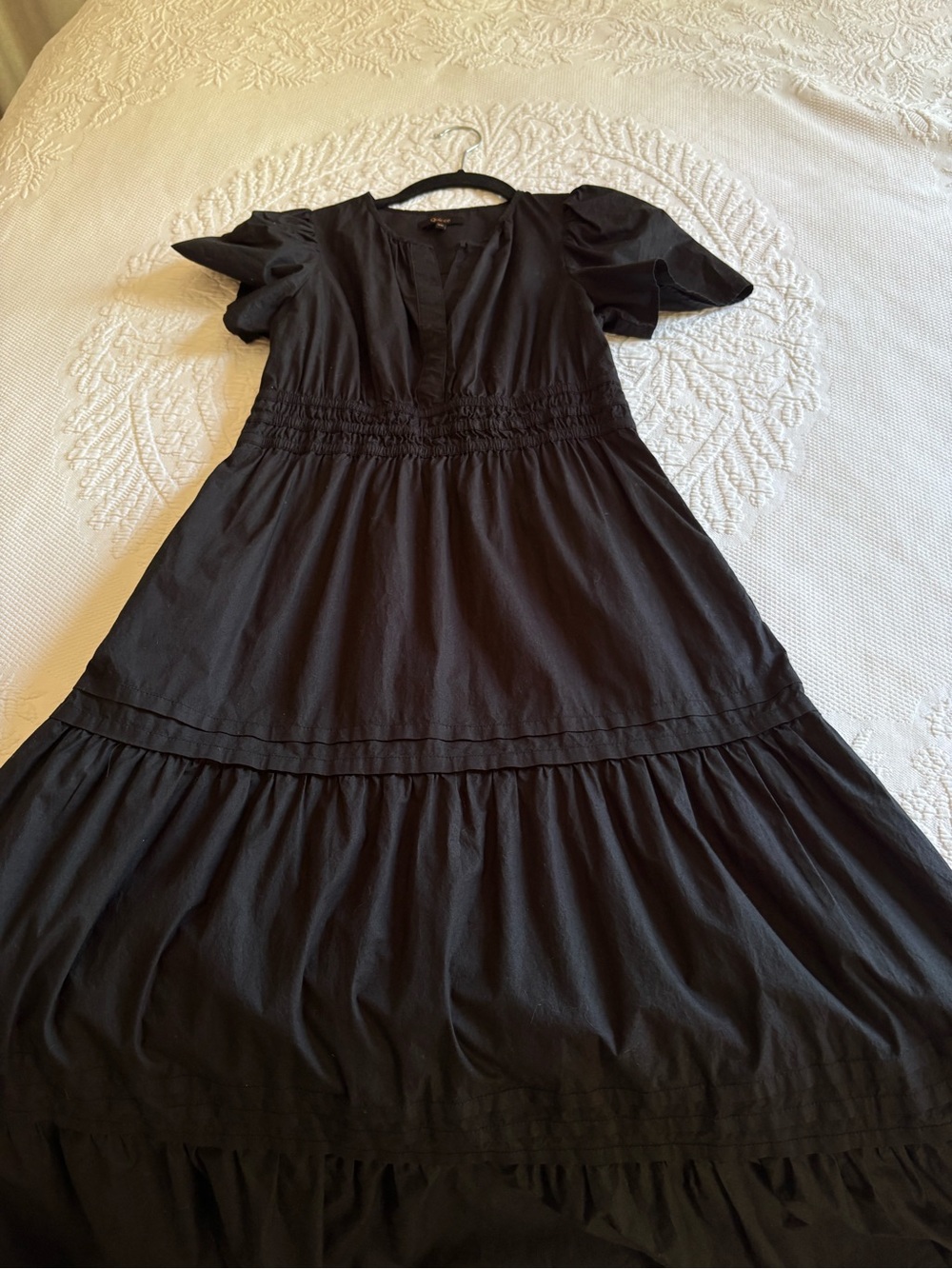 Quince 100% organic cotton tiered maxi dress black pockets size XS